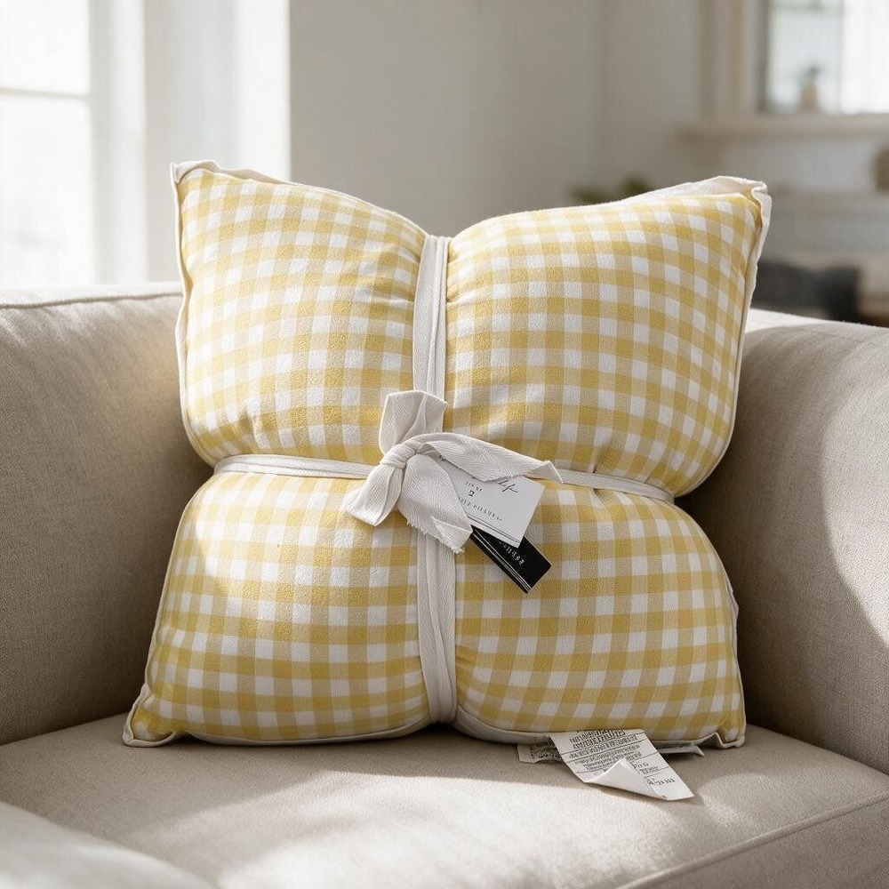 Textures for Life Decorative Pillows 2pk 20x20 Yellow Gingham New Duck Feather